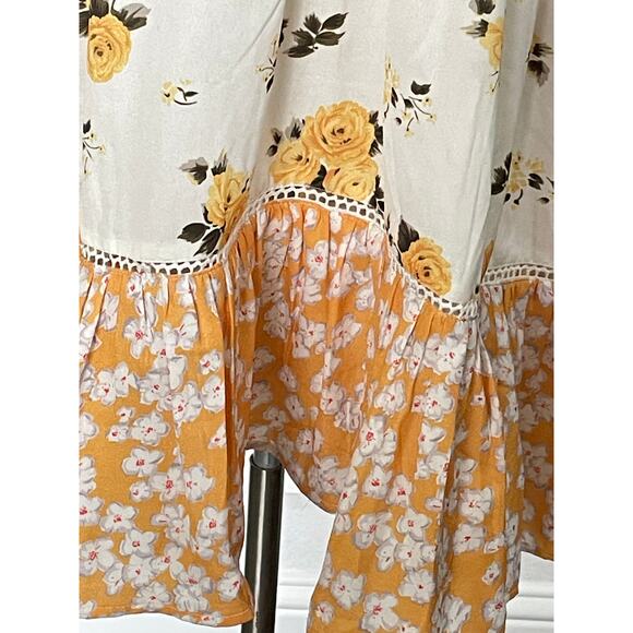 River Island Yellow Floral Patchwork long Sleeve Ruffle Boho Cottage Dress - Picture 5 of 11